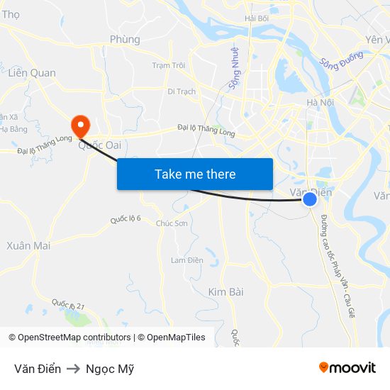 Văn Điển to Ngọc Mỹ map