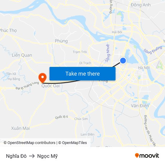 Nghĩa Đô to Ngọc Mỹ map