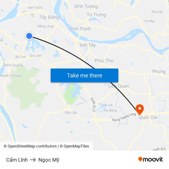 Cẩm Lĩnh to Ngọc Mỹ map