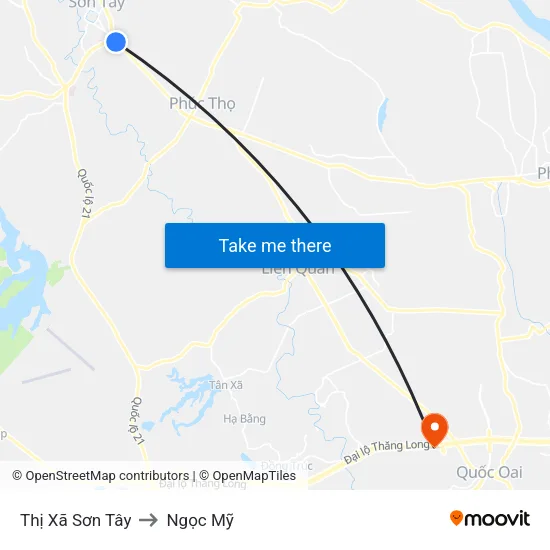 Thị Xã Sơn Tây to Ngọc Mỹ map