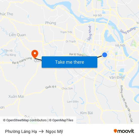 Phường Láng Hạ to Ngọc Mỹ map