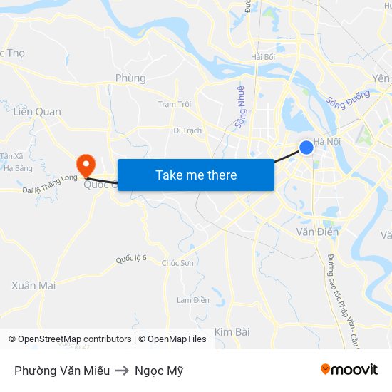 Phường Văn Miếu to Ngọc Mỹ map