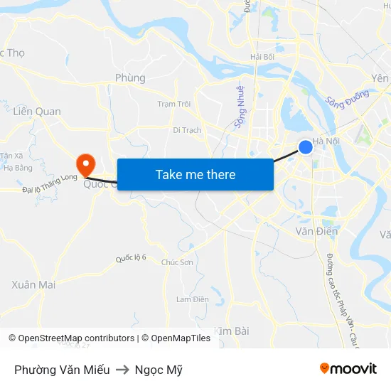 Phường Văn Miếu to Ngọc Mỹ map