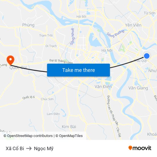 Xã Cổ Bi to Ngọc Mỹ map