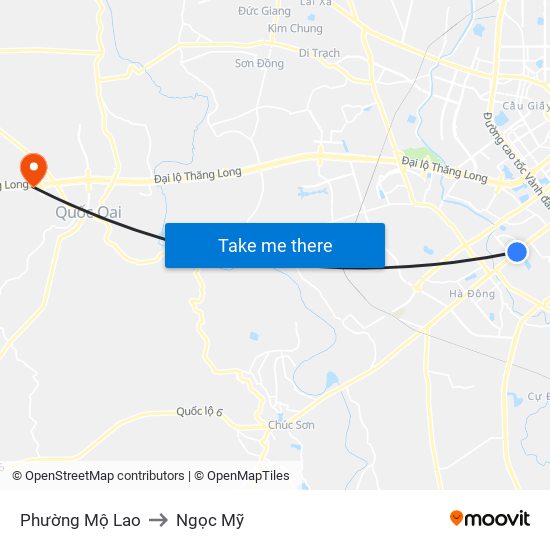 Phường Mộ Lao to Ngọc Mỹ map