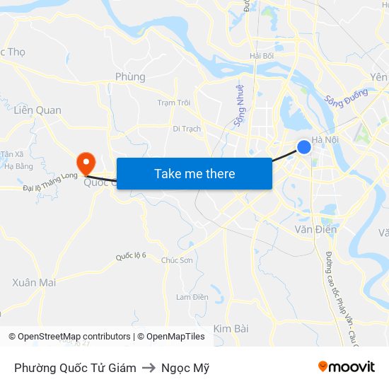 Phường Quốc Tử Giám to Ngọc Mỹ map