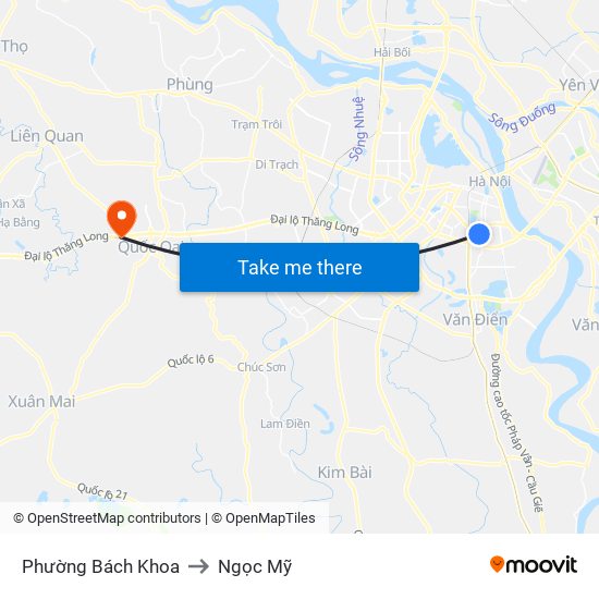 Phường Bách Khoa to Ngọc Mỹ map