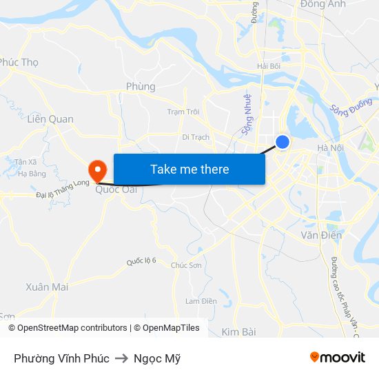 Phường Vĩnh Phúc to Ngọc Mỹ map