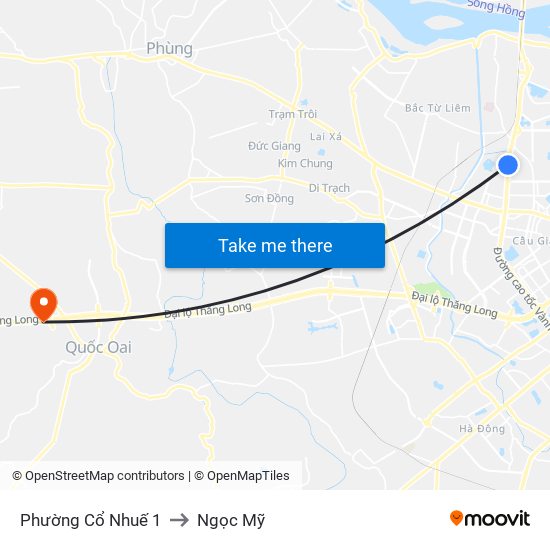 Phường Cổ Nhuế 1 to Ngọc Mỹ map