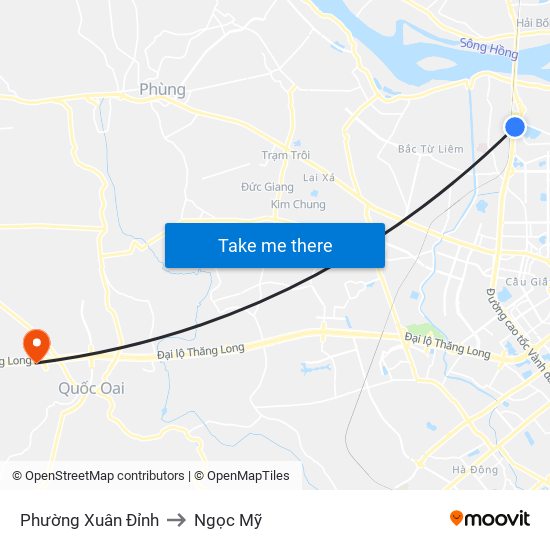 Phường Xuân Đỉnh to Ngọc Mỹ map