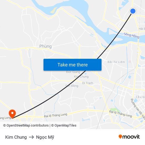 Kim Chung to Ngọc Mỹ map