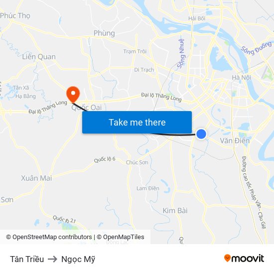 Tân Triều to Ngọc Mỹ map