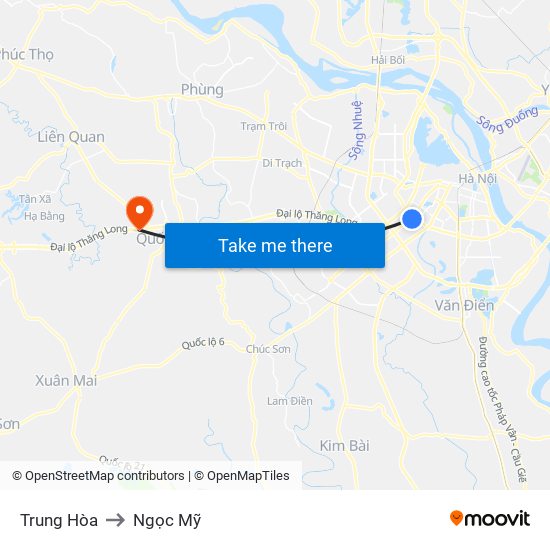 Trung Hòa to Ngọc Mỹ map