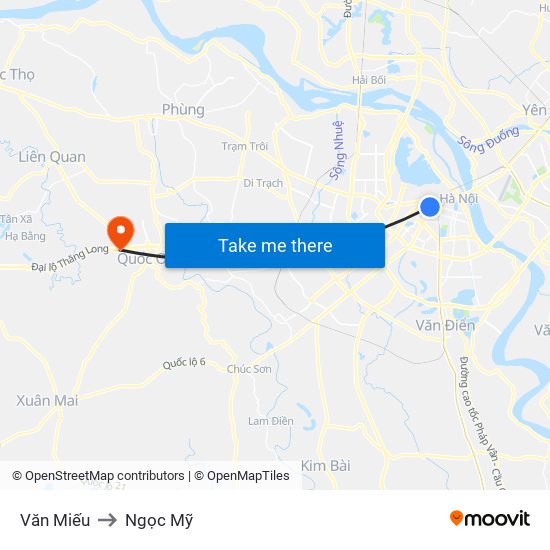 Văn Miếu to Ngọc Mỹ map