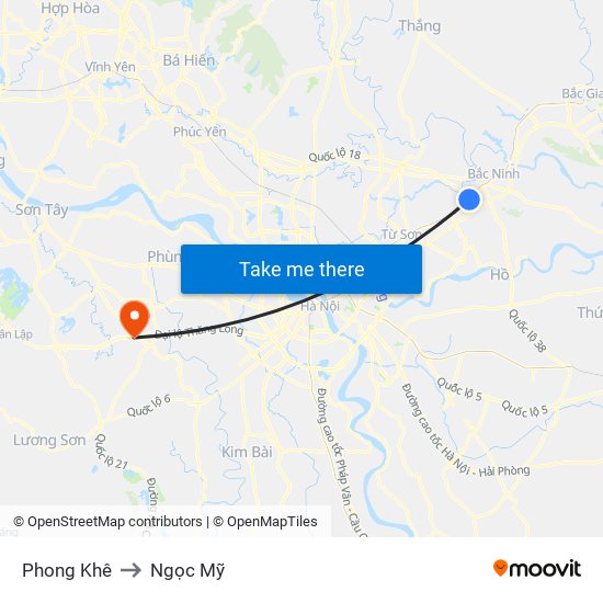 Phong Khê to Ngọc Mỹ map