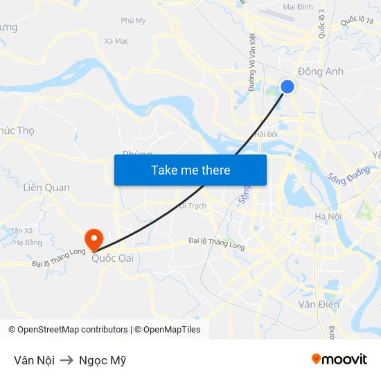 Vân Nội to Ngọc Mỹ map