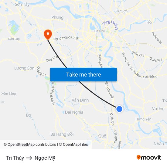 Tri Thủy to Ngọc Mỹ map