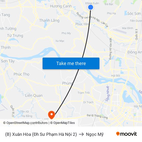 (B) Xuân Hòa (Đh Sư Phạm Hà Nội 2) to Ngọc Mỹ map