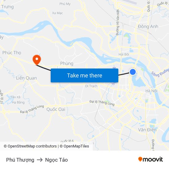 Phú Thượng to Ngọc Tảo map