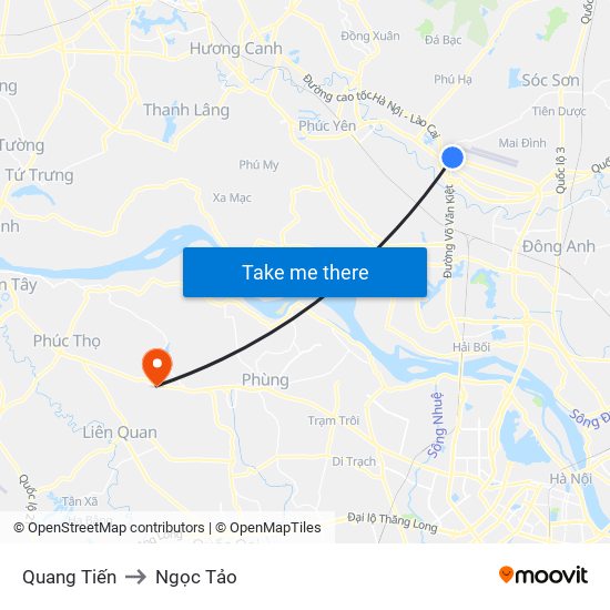 Quang Tiến to Ngọc Tảo map