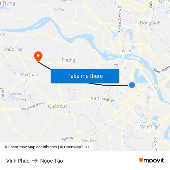 Vĩnh Phúc to Ngọc Tảo map