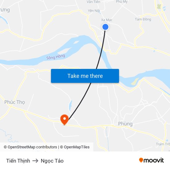 Tiến Thịnh to Ngọc Tảo map