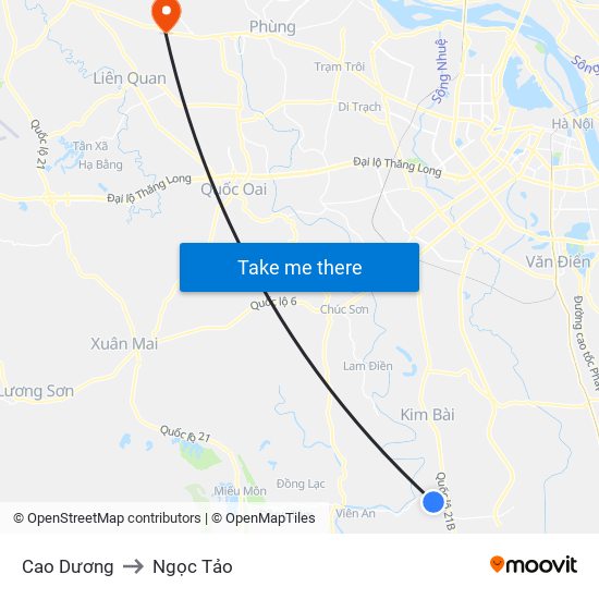 Cao Dương to Ngọc Tảo map