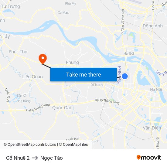 Cổ Nhuế 2 to Ngọc Tảo map