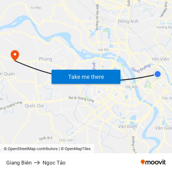 Giang Biên to Ngọc Tảo map