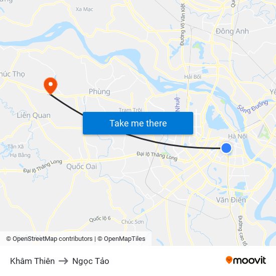 Khâm Thiên to Ngọc Tảo map