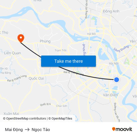 Mai Động to Ngọc Tảo map