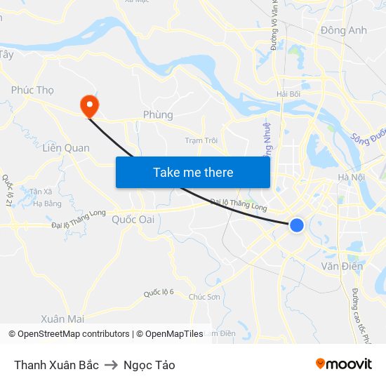 Thanh Xuân Bắc to Ngọc Tảo map