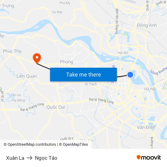 Xuân La to Ngọc Tảo map