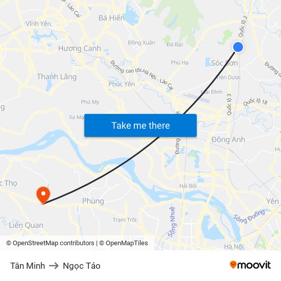 Tân Minh to Ngọc Tảo map