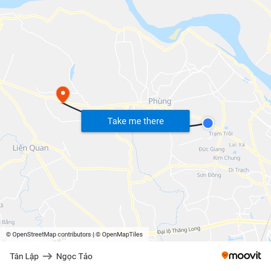 Tân Lập to Ngọc Tảo map