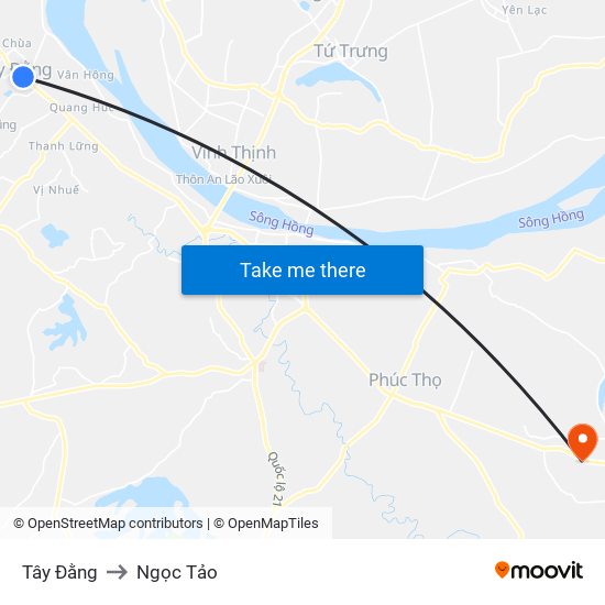 Tây Đằng to Ngọc Tảo map