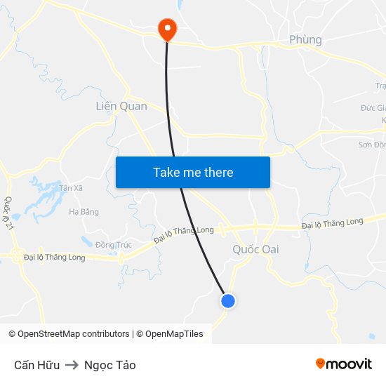 Cấn Hữu to Ngọc Tảo map