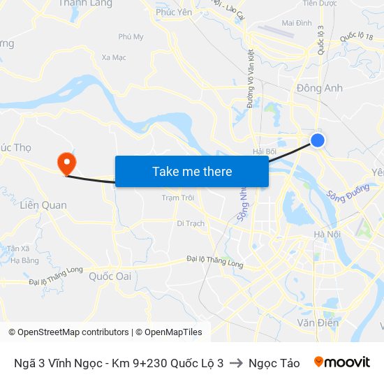 Ngã 3 Vĩnh Ngọc - Km 9+230 Quốc Lộ 3 to Ngọc Tảo map