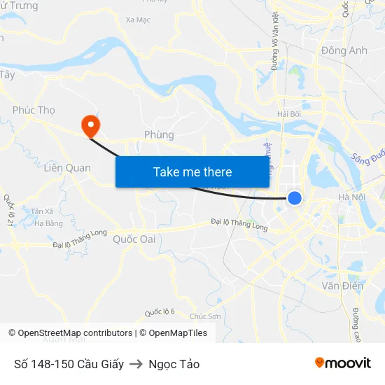 Số 148-150 Cầu Giấy to Ngọc Tảo map