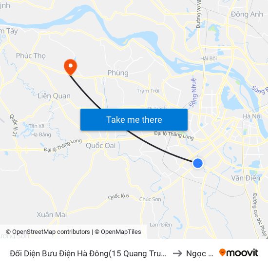 Đối Diện Bưu Điện Hà Đông(15 Quang Trung Hà Đông) to Ngọc Tảo map