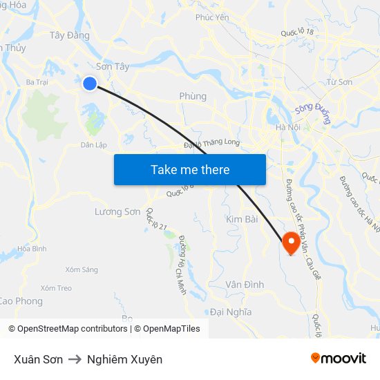 Xuân Sơn to Nghiêm Xuyên map