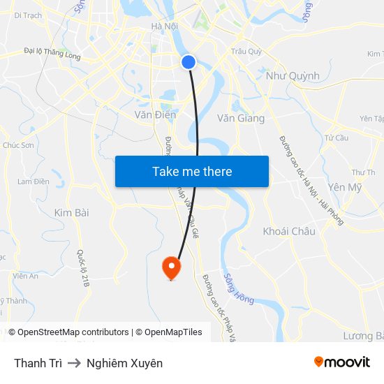 Thanh Trì to Nghiêm Xuyên map