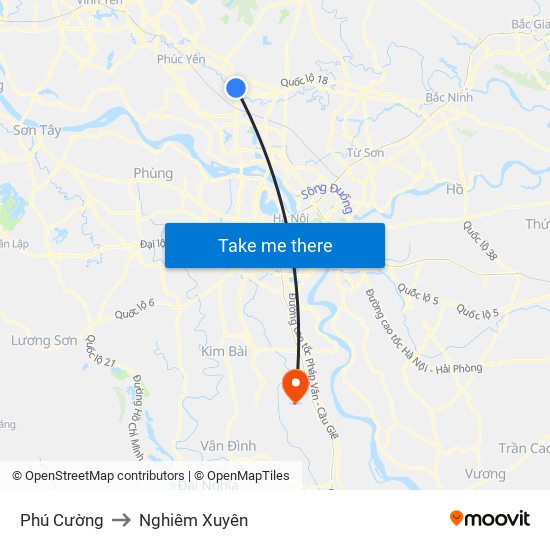 Phú Cường to Nghiêm Xuyên map