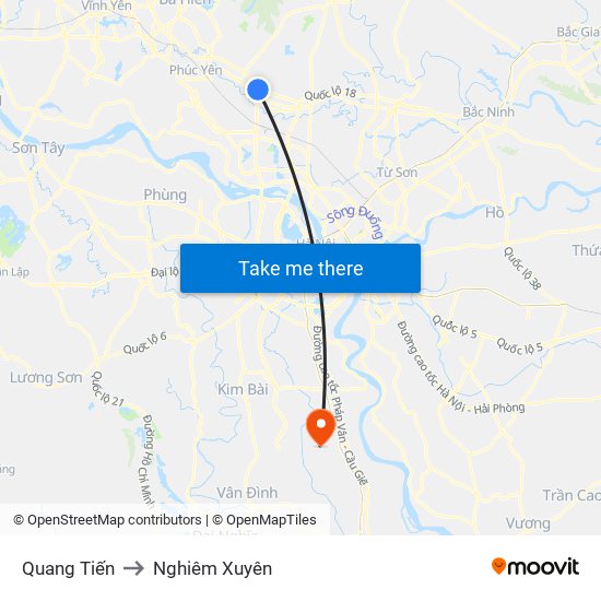 Quang Tiến to Nghiêm Xuyên map