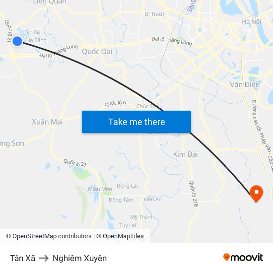 Tân Xã to Nghiêm Xuyên map