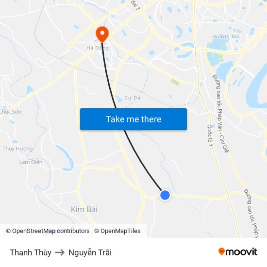 Thanh Thùy to Nguyễn Trãi map
