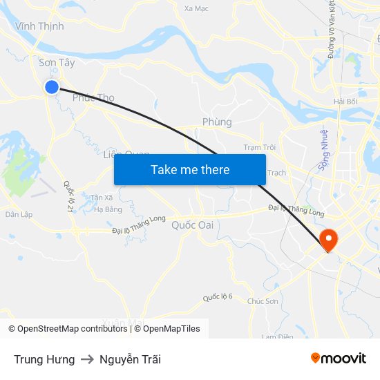 Trung Hưng to Nguyễn Trãi map