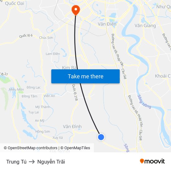 Trung Tú to Nguyễn Trãi map