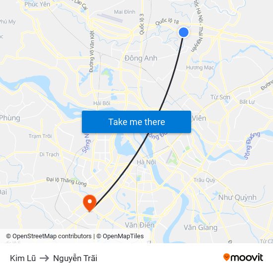 Kim Lũ to Nguyễn Trãi map