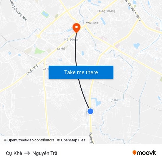 Cự Khê to Nguyễn Trãi map